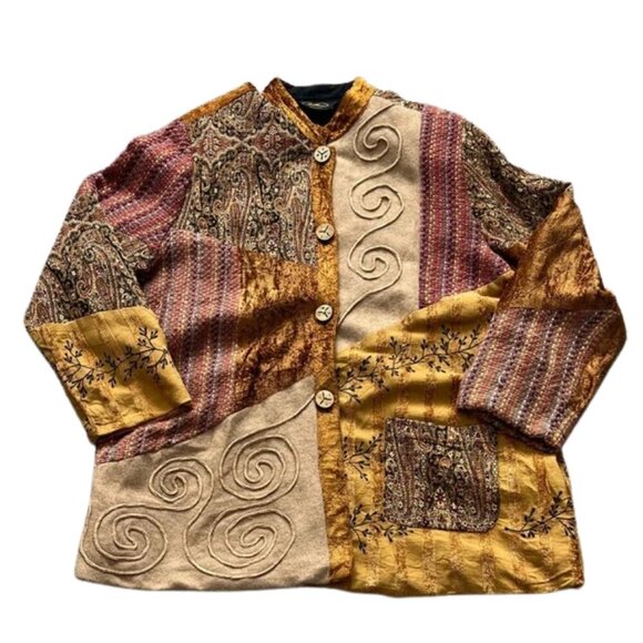 Allure Jackets & Blazers - VTG Allure Tapestry Boho Patchwork Jacquard Velvet Button Front Jacket - Size 1X